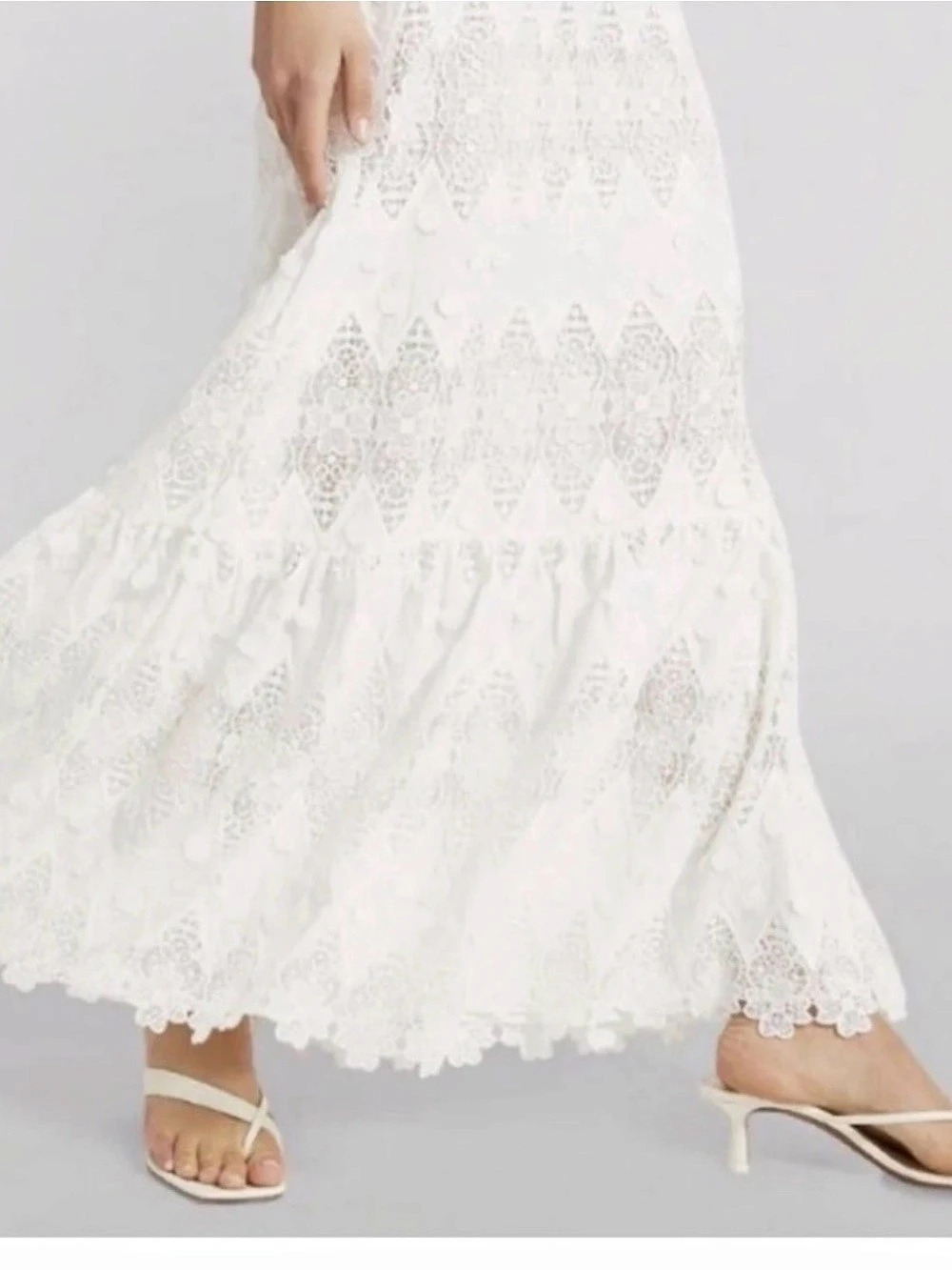 alice + olivia Roseline smocked White Lace Maxi Dress Large - Picture 9 of 16